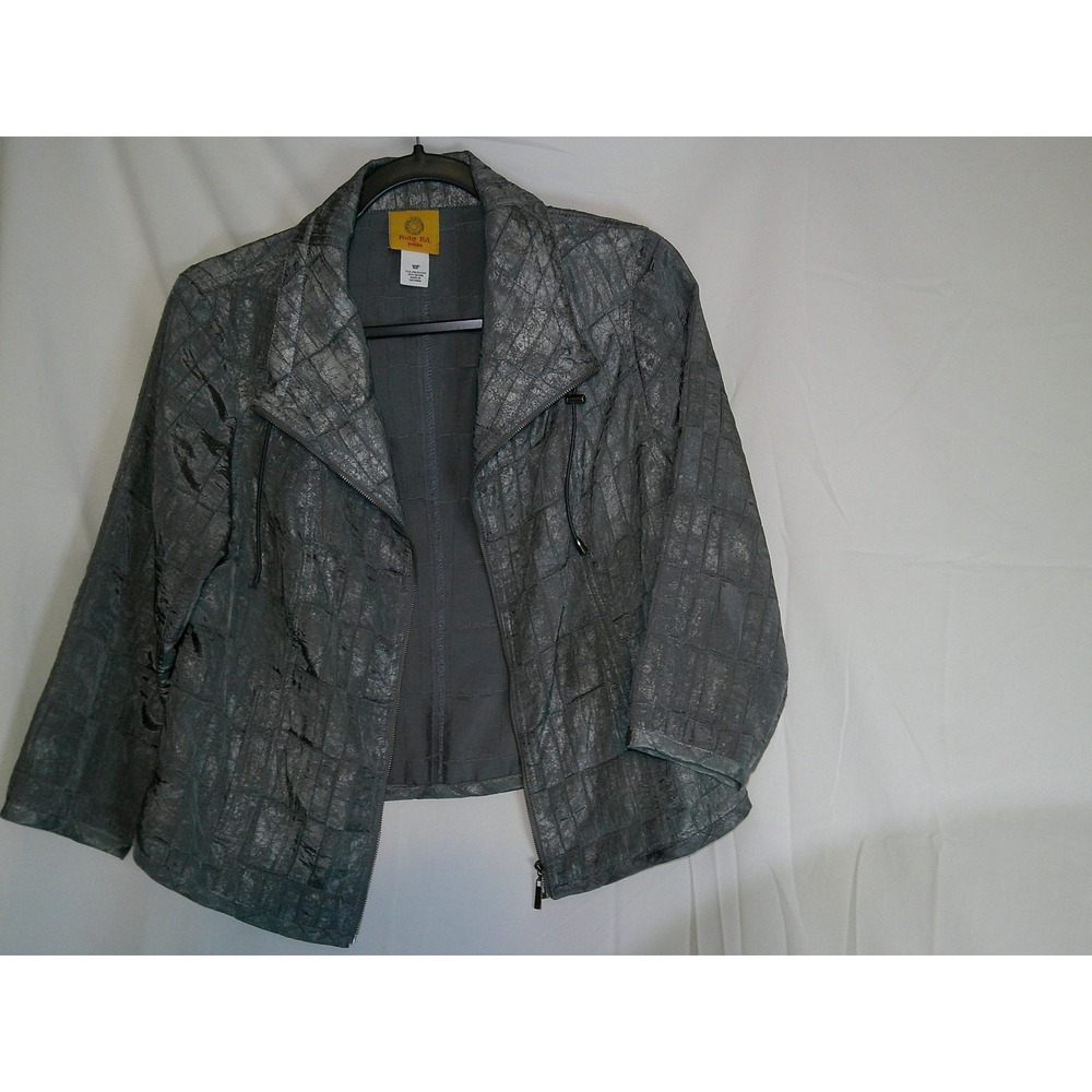 Ruby Rd Petite Women's 10P Gray Moto Jacket 3/4 Sleeve Textured